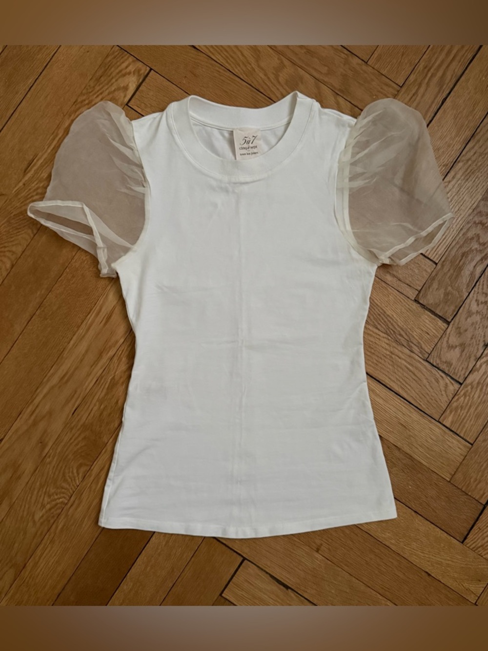 Cinq a Sept Puffed Tulle Sleeve White Tee Size XS